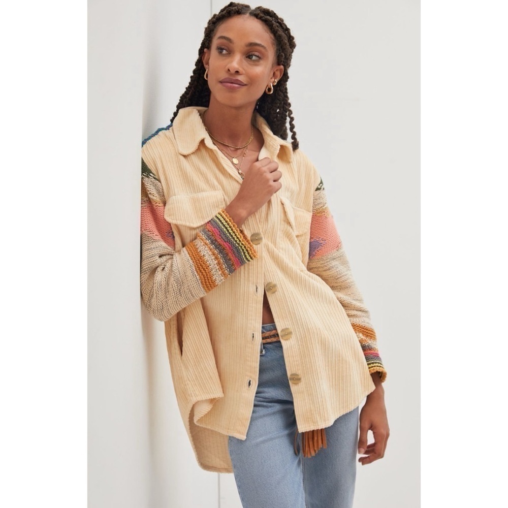 Pilcro Easygoing Shirt Jacket Button Up Corduroy Woven Knit Boho Western Shacket - Picture 5 of 14